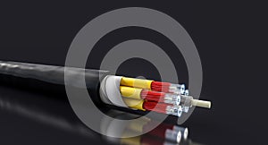 fibre optic cable, fast internet connection on black background