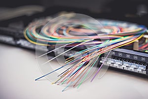 Fibre optic cables on patch distribution panel