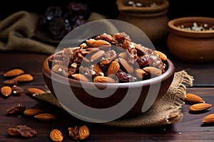 Fibrous Oatmeal almonds bowl natural. Generate Ai