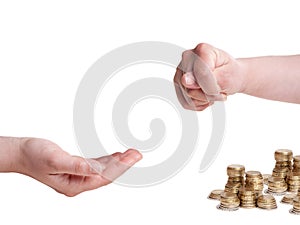 Fico gesture to hand asking for money photo