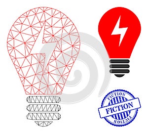 Fiction Distress Badge and Web Net Electric Bulb Vector Icon