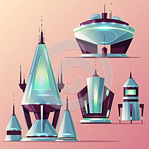 Fiction spaceships cartoon vector collection