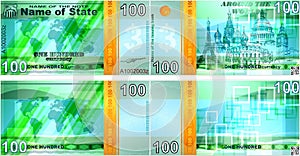Fictional banknotes on the theme `Around the world`. Blank forms for banknotes.