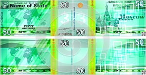 Fictional banknotes on the theme `Around the world`. Blank forms for banknotes.