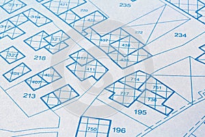 FICTIONAL CADASTRAL MAP - Showing zoning laws, land use, building limits, property boundaries photo