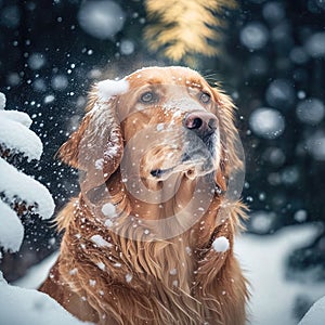 Fictional golden retriever dog representations, photography style, generative AI