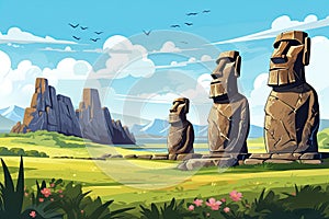 fictional representation of easter island landscape AI generated