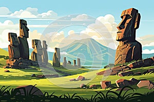fictional representation of easter island landscape AI generated