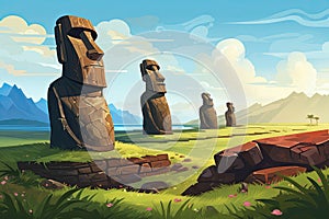 fictional representation of easter island landscape AI generated