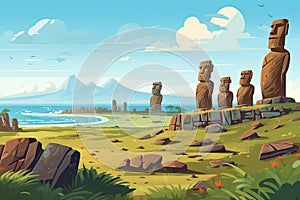 fictional representation of easter island landscape AI generated