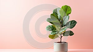 A fiddle leaf fig bambino or ficus lyrata bambino ona pink background