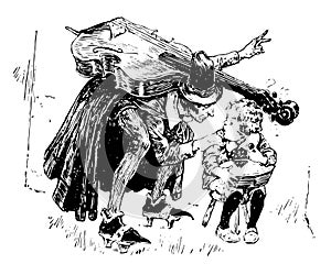 Fiddler and Jack Horner, vintage illustration