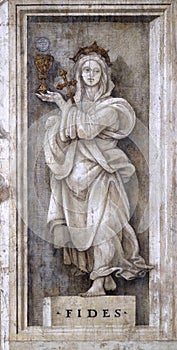 Fides, detail of Filippino Lippi\'s fresco in Santa Maria Novella Principal Dominican church in Florence, Italy