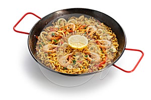 Fideua de marisco, seafood pasta paella, spanish cuisine