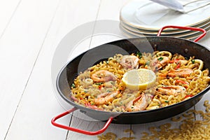 Fideua de marisco, seafood pasta paella, spanish cuisine photo