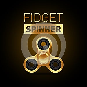 Fidget gold metallic spinner. Stress relieving toy. Trendy hand spinner. Vector illustration. Hand spinner tricks.