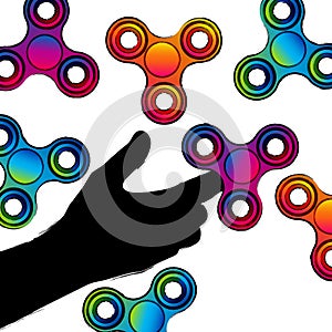 Fidget hand finger spinner stress relieving, colorful toy for removing anxiety and increasing concentration.