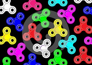 Fidget spinner icon background - toy for stress relief and improvement of attention span. Filled multicolor and black color.