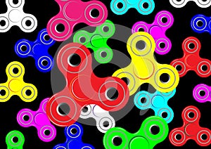 Fidget spinner icon background - toy for stress relief and improvement of attention span. Filled multicolor and black color.