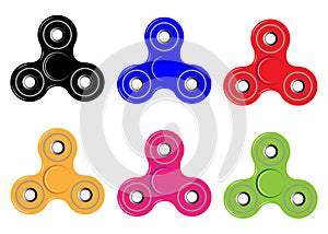 Fidget spinner icon background - toy for stress relief and improvement of attention span. Filled multicolor and black color.