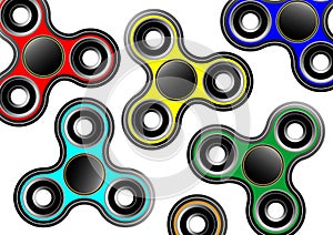 Fidget spinner icon background - toy for stress relief and improvement of attention span. Filled multicolor and black color. Isola