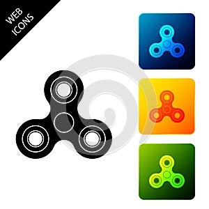 Fidget spinner icon isolated. Stress relieving toy. Trendy hand spinner. Set icons colorful square buttons