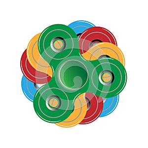 Fidget spinner icon - toy for stress relief and improvement of attention span. Filled multicolor