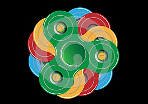 Fidget spinner icon - toy for stress relief and improvement of attention span. Filled multicolor