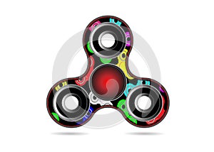 Fidget spinner icon - toy for stress relief and improvement of attention span. Filled multicolor and black color.