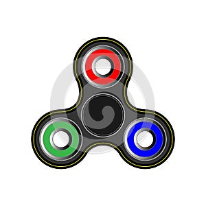 Fidget spinner icon - toy for stress relief and improvement of attention span. Filled multicolor and black color.