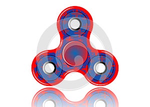Fidget spinner icon - toy for stress relief and improvement of attention span. Filled red and blue color.
