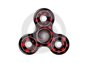 Fidget spinner icon - toy for stress relief and improvement of attention span. Filled red stars and black color.