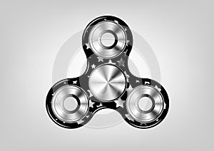 Fidget spinner icon - toy for stress relief and improvement of attention span. Filled silver metal stars and black color.