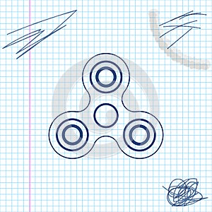 Fidget spinner line sketch icon isolated on white background. Stress relieving toy. Trendy hand spinner. Vector