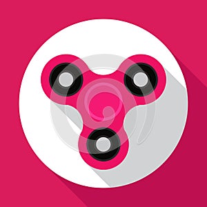 Fidget spinner pink color in flat style with long shadow. Hand toy for stress relieving. Modern trend 2017. Vector