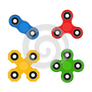Fidget spinner set isolated on white background. Stress relieving, hand spin toy icon.