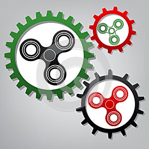 Fidget spinner sign. Vector. Three connected gears with icons at