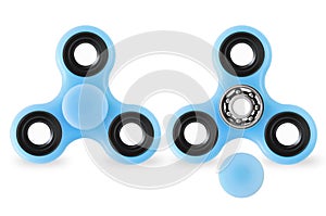 Fidget spinners on white background - closed and opened cap