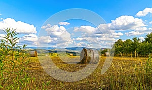 Field bales with a spectacular landscape wallpaper