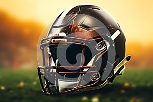 Field battle Football gear, helmet on the intense playing background