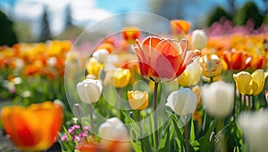 Field of Blooming Colorful Tulips - Generative Ai