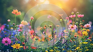 Field of blooms with sun in background