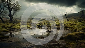 Dreamy Swamp In Hindu Yorkshire Dales: Photorealistic Rendered Image photo
