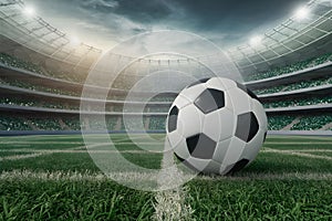 Field of dreams with soccer ball on green stadium arena, representing the allure of sportsmanship