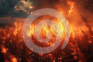 Field engulfed in massive fire, natural catastrophe wallpaper background