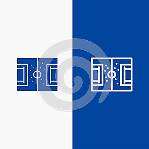 Field, Football, Game, Pitch, Soccer Line and Glyph Solid icon Blue banner Line and Glyph Solid icon Blue banner