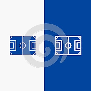 Field, Football, Game, Pitch, Soccer Line and Glyph Solid icon Blue banner Line and Glyph Solid icon Blue banner