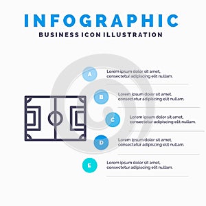 Field, Football, Game, Pitch, Soccer Line icon with 5 steps presentation infographics Background