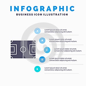 Field, Football, Game, Pitch, Soccer Solid Icon Infographics 5 Steps Presentation Background