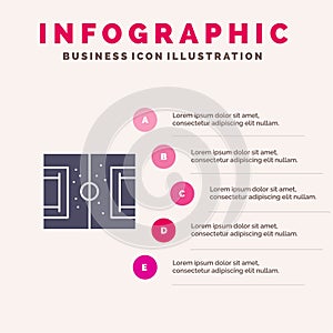 Field, Football, Game, Pitch, Soccer Solid Icon Infographics 5 Steps Presentation Background